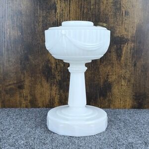 Vintage Aladdin Lincoln Drape Milk Glass Oil Lamp Base 10" White Kerosene